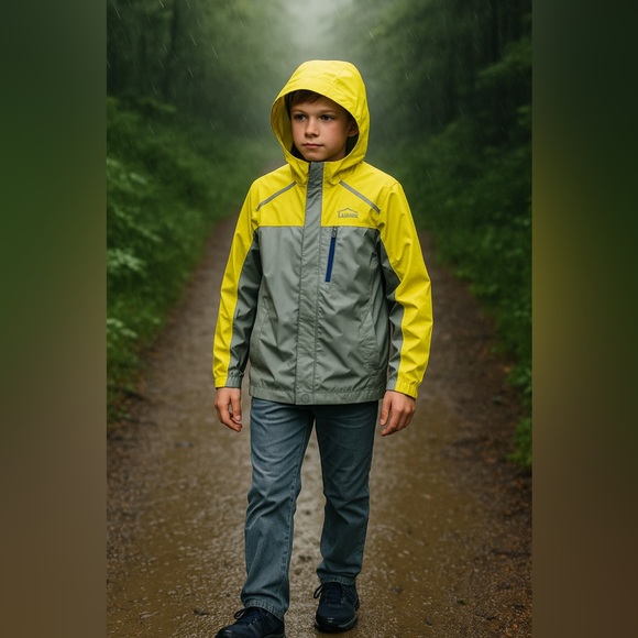 L.L. Bean Other - L.L. Bean Youth L Rain Jacket Gray Yellow Waterproof Reflective Outdoor Shell